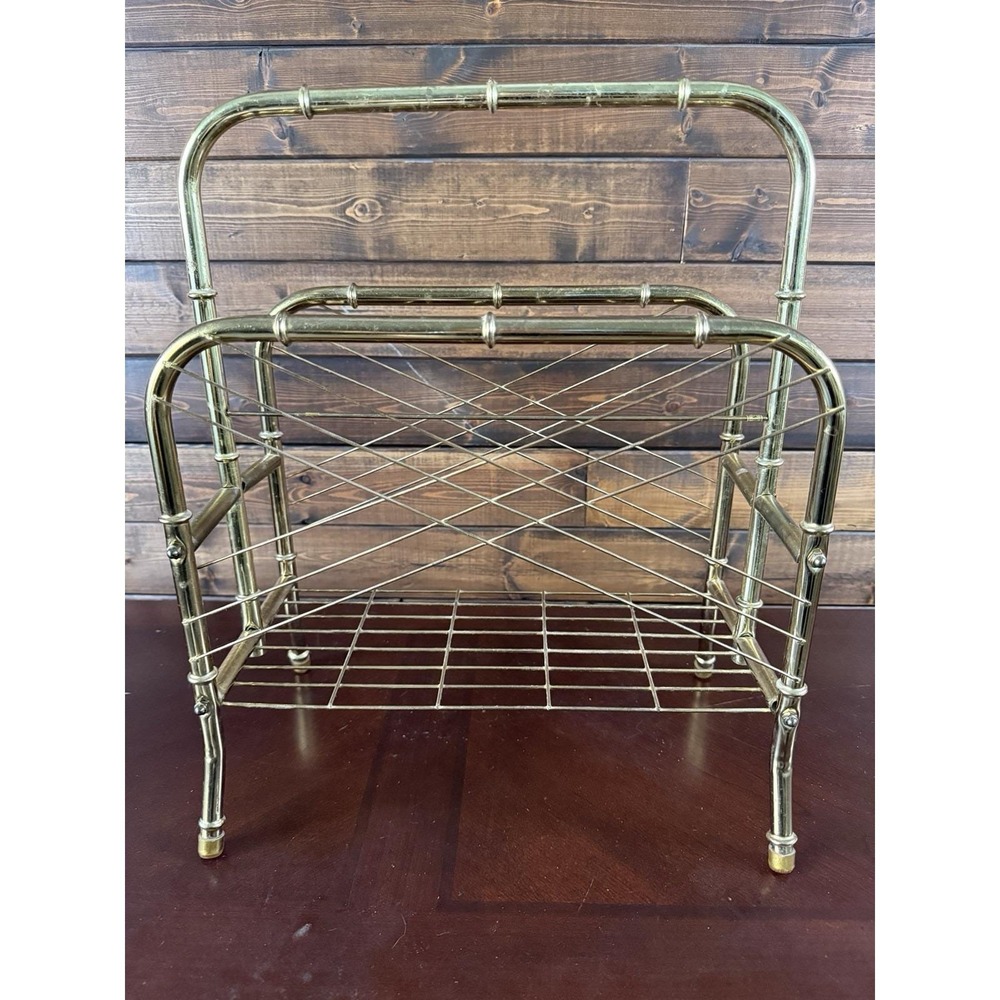 Vintage Brass Bamboo MCM Magazine Stand/Rack Mid Century Regency Stand